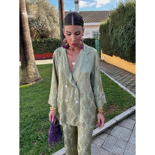 Romy™ | Luxe Jacquard Blazer met Gouden Accenten